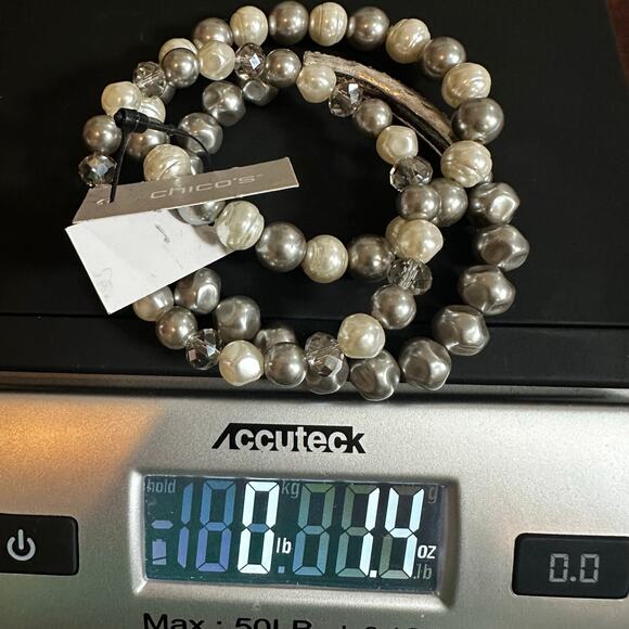 Chico's Beaded Sophia Pearl Multi Stretch Bracelet set 3 Gray Lot $39 Chicos NWT - Picture 9 of 10